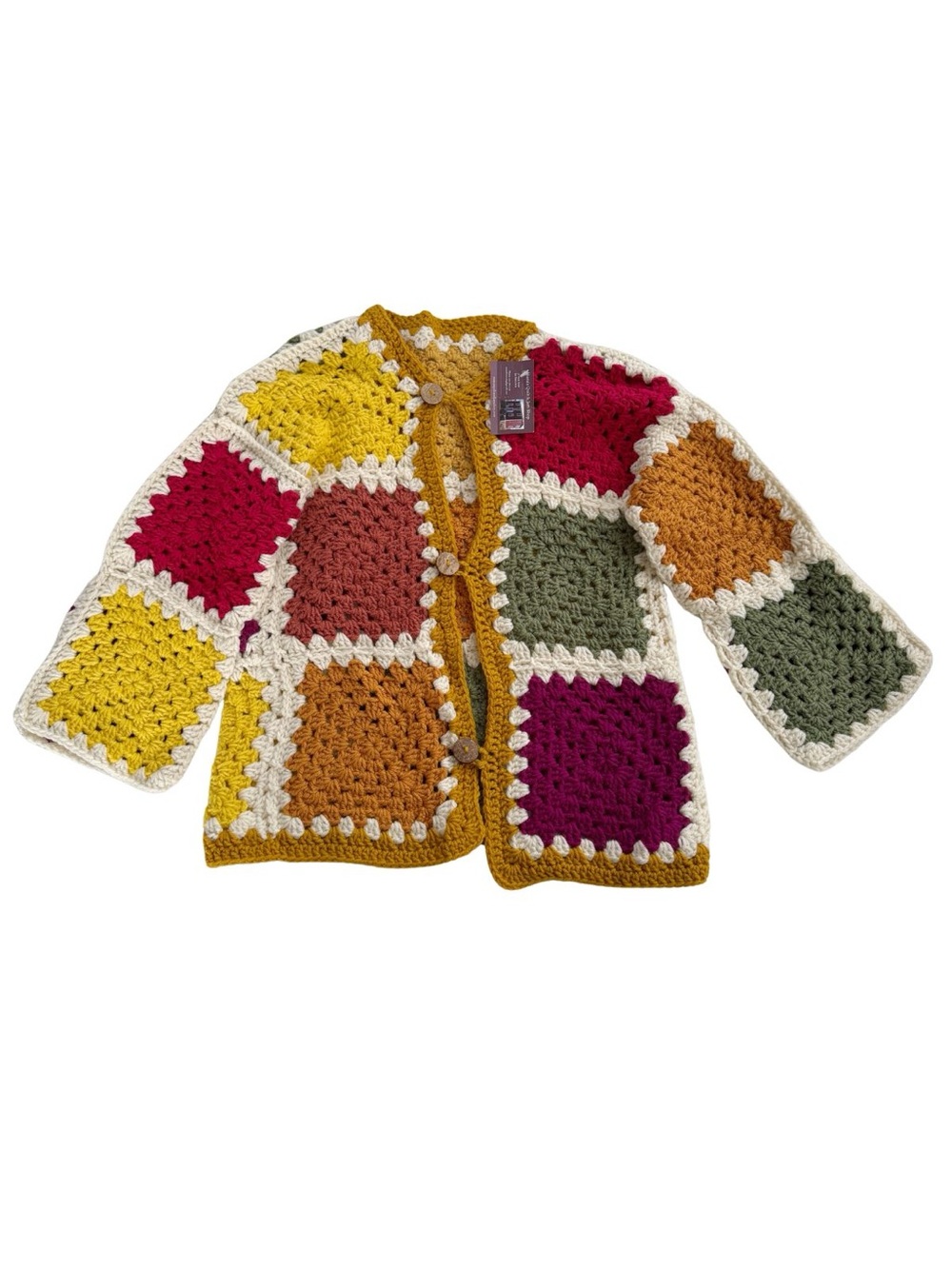 Colourblock Crochet Granny Square Cardigan - Multicolour Hand knit
